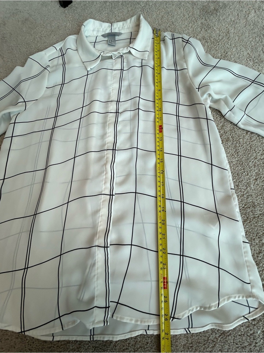 H&M Women’s White Black Windowpane Check Button-Down Blouse Sz 10 classic - Picture 6 of 11